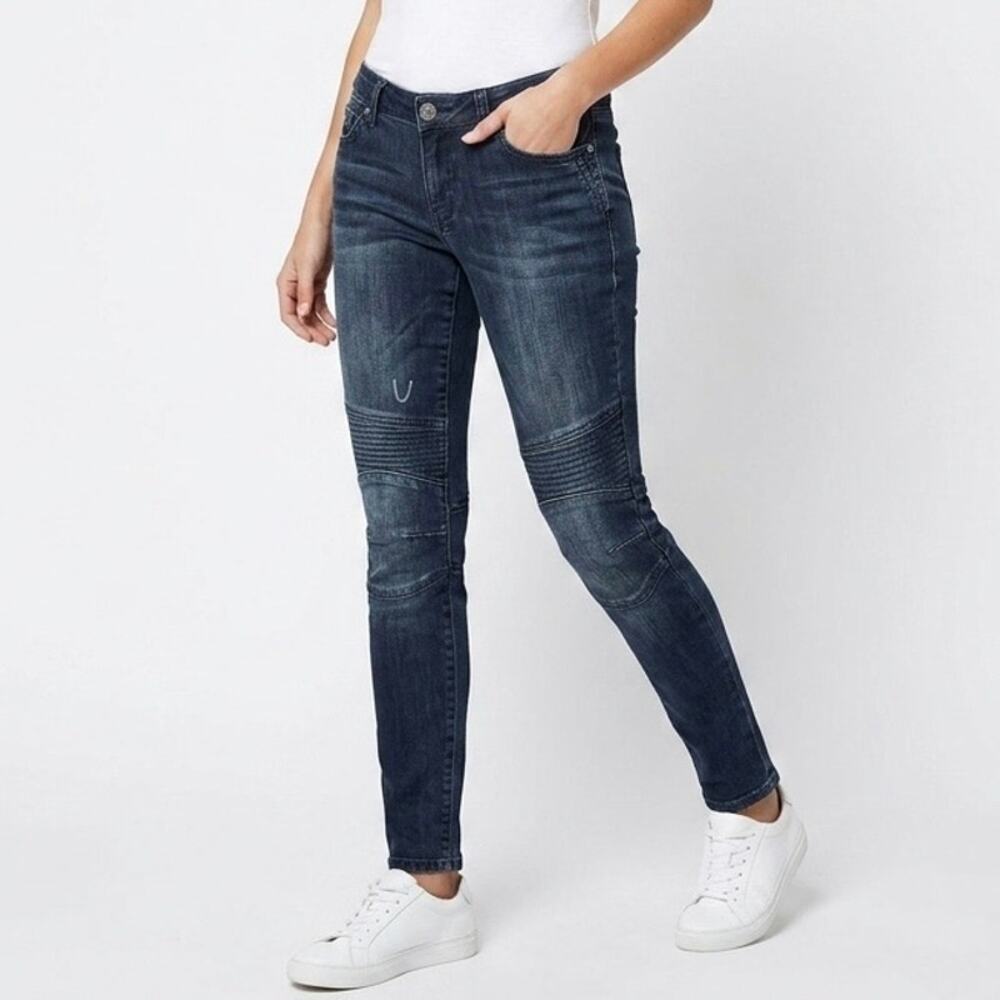 Ten25 of UK Women's Skinny Jeans Size 5/6 Moto Premium Denim Dark Wash Low Rise